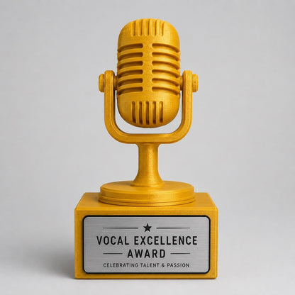 Trofeo Microfono Vintage Personalizzato in Stampa 3D, Premio Canto e Musica, Riconoscimento Podcast e Radio, Regalo per Cantante e Speaker