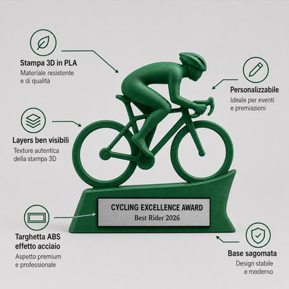 Trofeo Ciclismo Personalizzato in Stampa 3D, Premio Bicicletta da Corsa, Gara Ciclistica e Mountain Bike, Riconoscimento Ciclista Targhetta