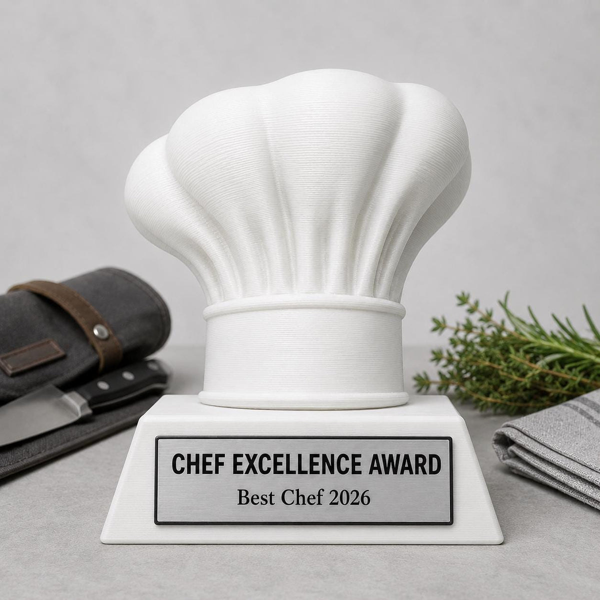 Trofeo Chef Personalizzato in Stampa 3D, Premio Cucina e Pasticceria, Gara Gastronomica e Contest Culicario, Regalo per Cuoco con Targhetta
