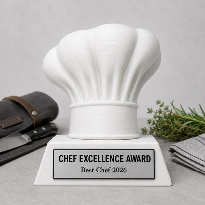 Trofeo Chef Personalizzato in Stampa 3D, Premio Cucina e Pasticceria, Gara Gastronomica e Contest Culicario, Regalo per Cuoco con Targhetta