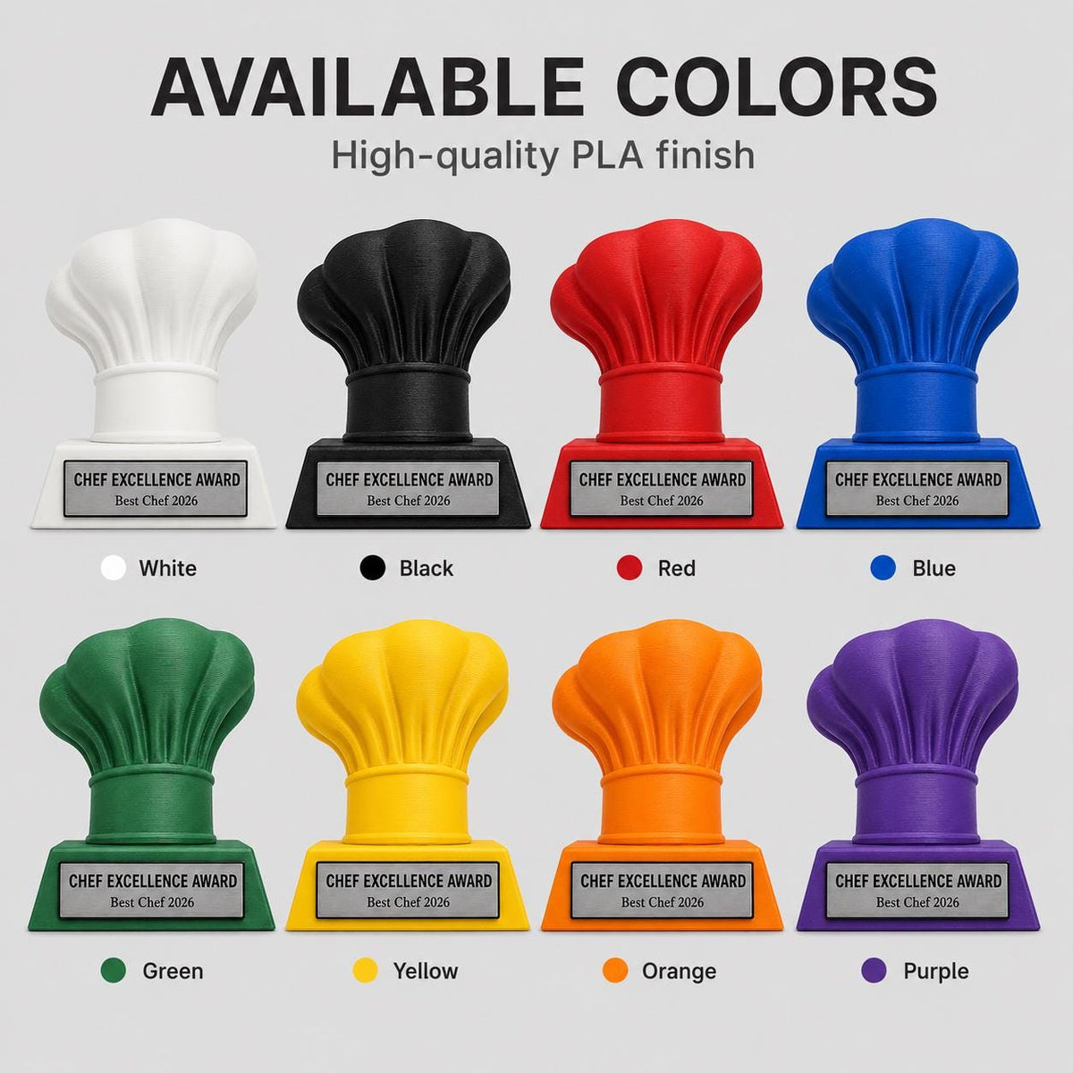 Trofeo Chef Personalizzato in Stampa 3D, Premio Cucina e Pasticceria, Gara Gastronomica e Contest Culicario, Regalo per Cuoco con Targhetta