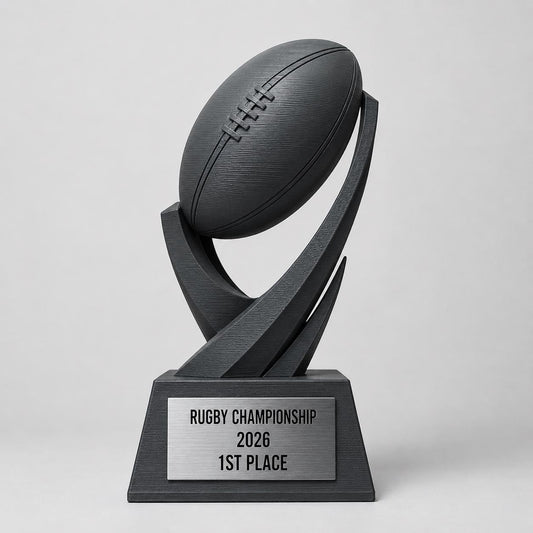 Trofeo rugby personalizzato in stampa 3D, premio rugby championship, trofeo palla da rugby, award sportivo PLA, targhetta ABS acciaio