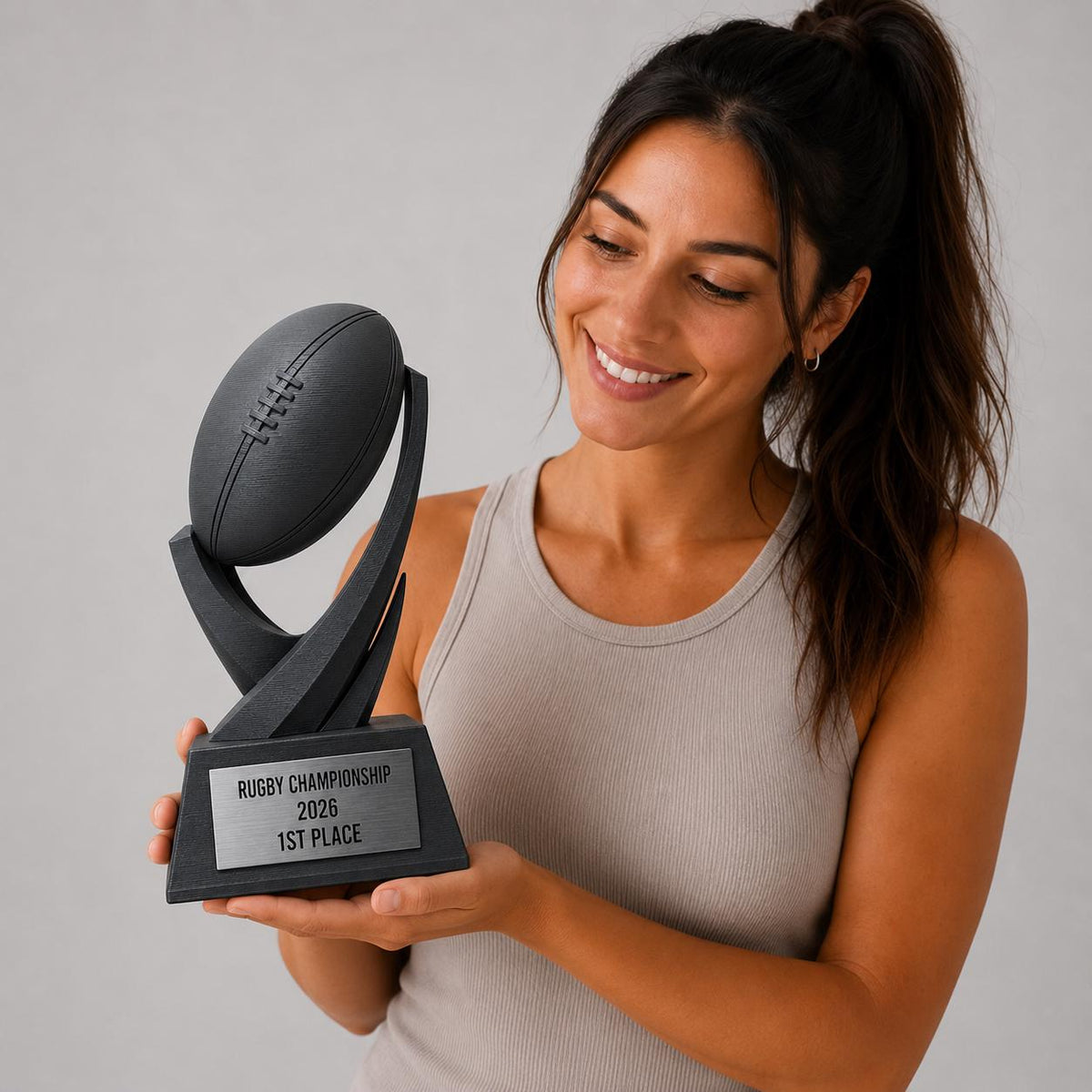 Trofeo rugby personalizzato in stampa 3D, premio rugby championship, trofeo palla da rugby, award sportivo PLA, targhetta ABS acciaio