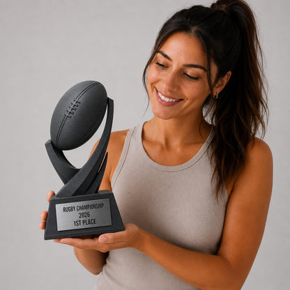 Trofeo rugby personalizzato in stampa 3D, premio rugby championship, trofeo palla da rugby, award sportivo PLA, targhetta ABS acciaio