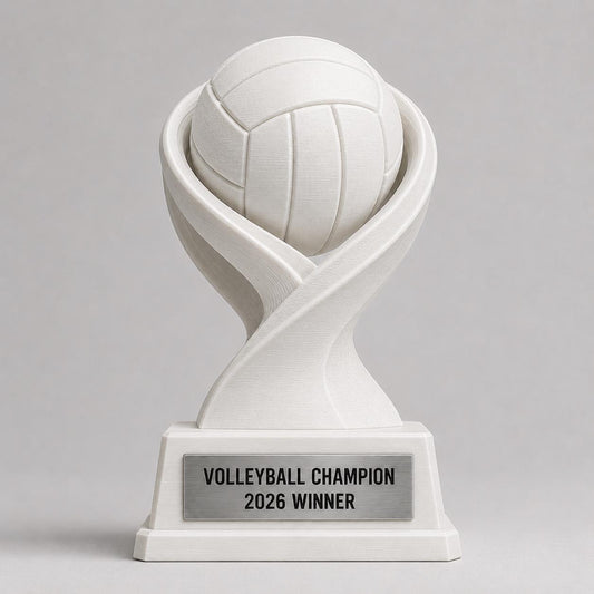Trofeo Pallavolo Personalizzato in PLA 3D – Volleyball Champion 2026 – Premio Vincitore Torneo con Targhetta Effetto Acciaio