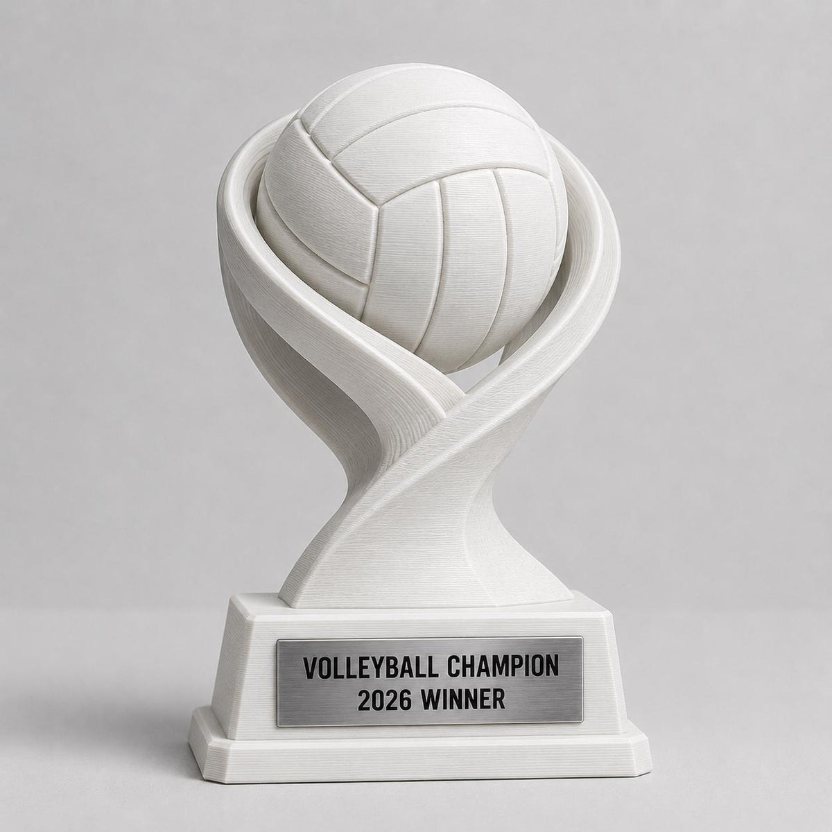 Trofeo Pallavolo Personalizzato in PLA 3D – Volleyball Champion 2026 – Premio Vincitore Torneo con Targhetta Effetto Acciaio