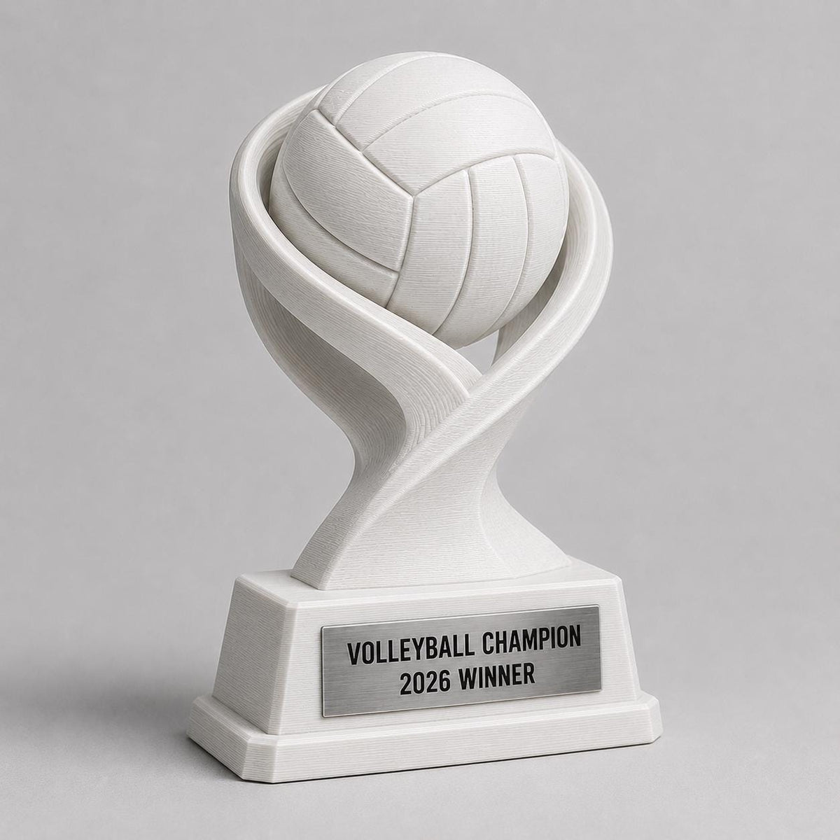 Trofeo Pallavolo Personalizzato in PLA 3D – Volleyball Champion 2026 – Premio Vincitore Torneo con Targhetta Effetto Acciaio