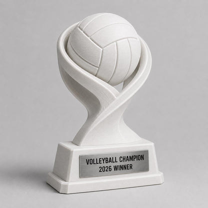 Trofeo Pallavolo Personalizzato in PLA 3D – Volleyball Champion 2026 – Premio Vincitore Torneo con Targhetta Effetto Acciaio