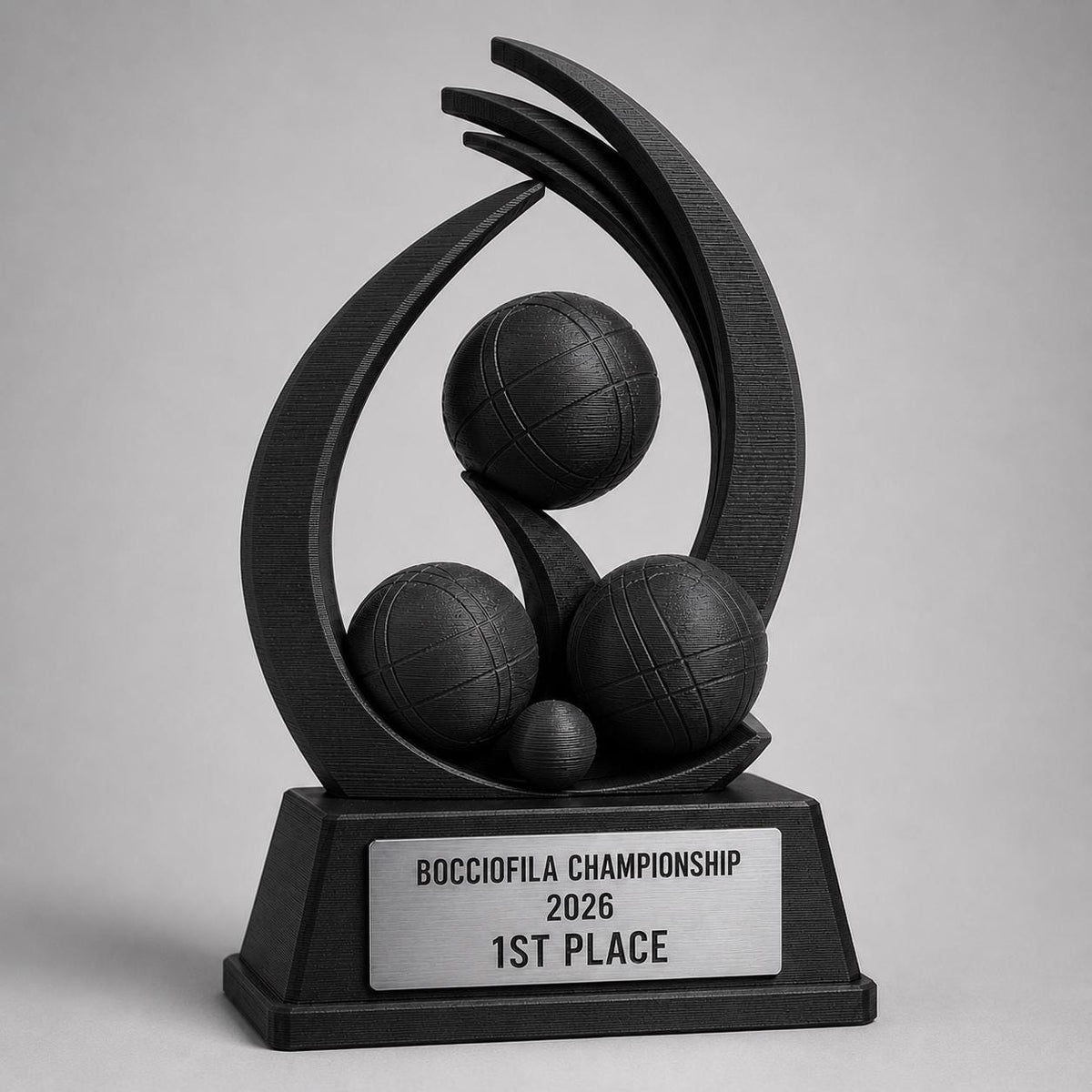 Trofeo bocce Personalizzato in PLA 3D – campione di bocce 2026 – Premio Vincitore bocciofila con Targhetta Effetto Acciaio