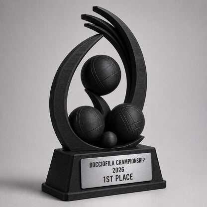 Trofeo bocce Personalizzato in PLA 3D – campione di bocce 2026 – Premio Vincitore bocciofila con Targhetta Effetto Acciaio