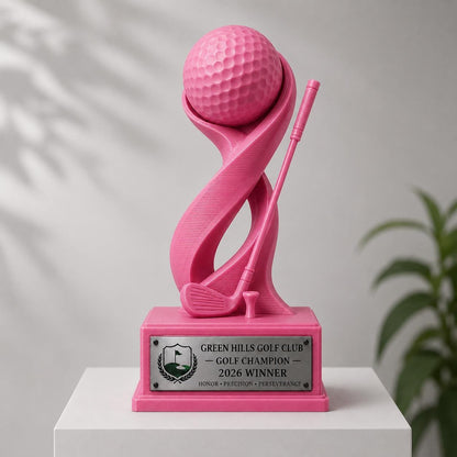 Trofeo Golf Personalizzato Stampa 3D Rosa | Premio Torneo Femminile Design Moderno | Regalo Golfista Placca Incisa Personalizzabile