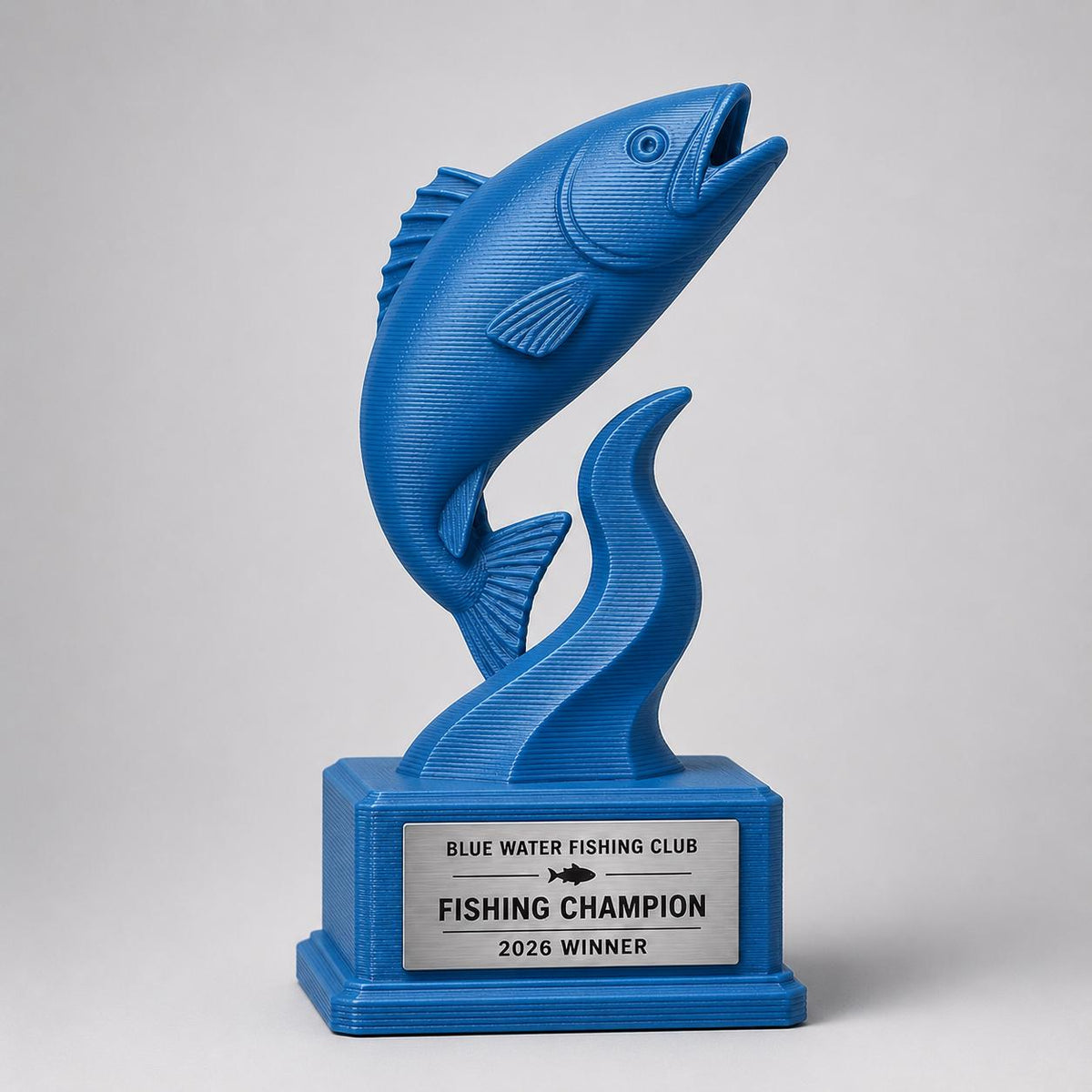 Trofeo Pesca Personalizzato Stampa 3D Blu | Premio Gara Pesca Sportiva Design Moderno | Regalo Pescatore Placca Incisa Personalizzabile