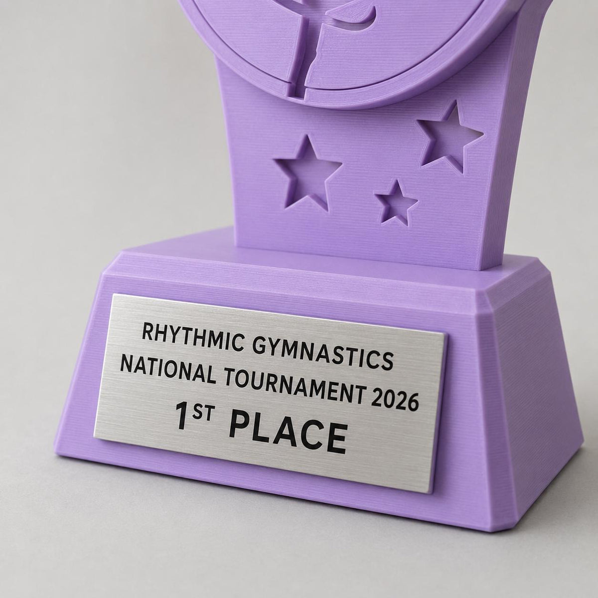 Trofeo Ginnastica Ritmica Personalizzato Stampa 3D Lilla | Premio Gara Ginnasta Design Stelle | Regalo Bambina Placca Incisa
