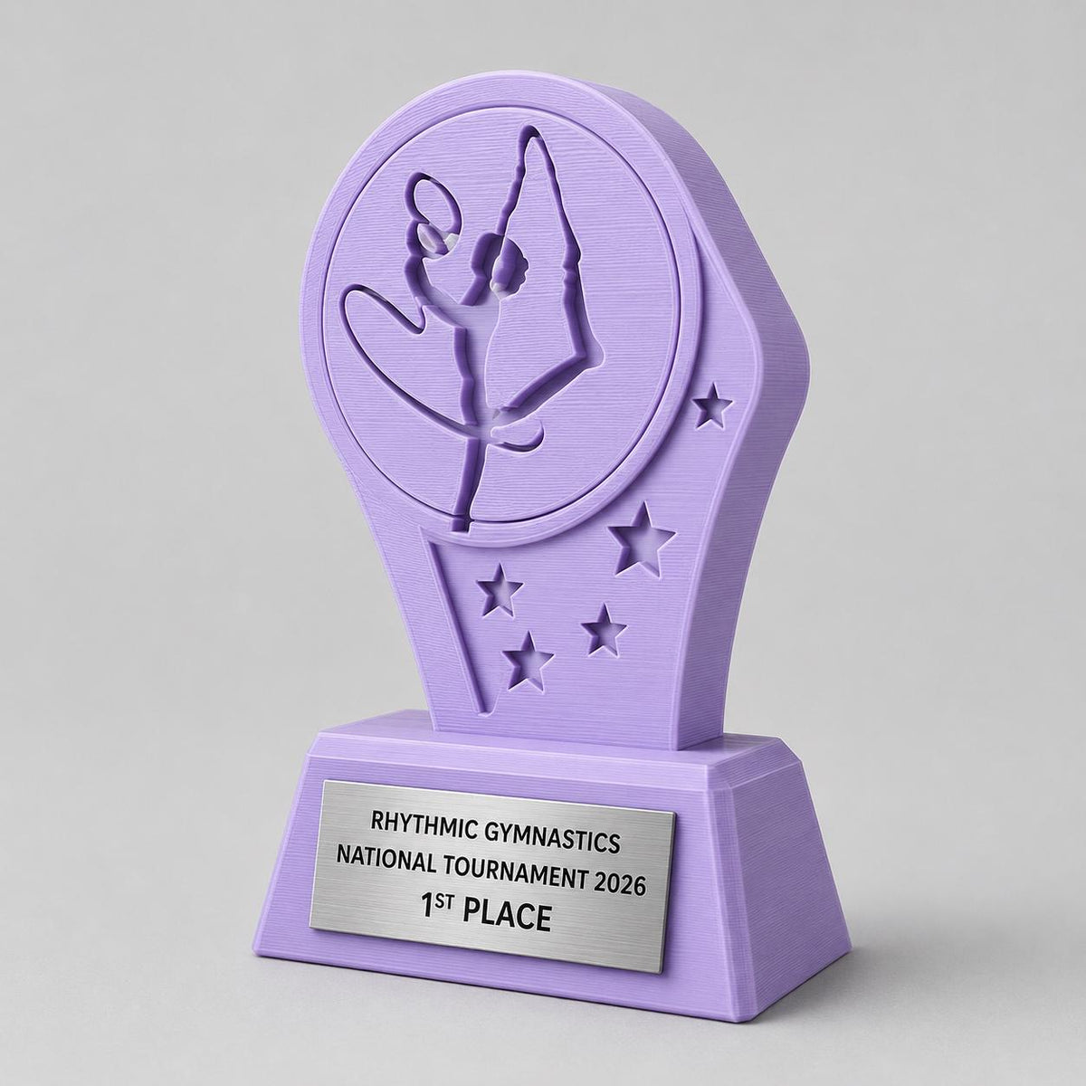 Trofeo Ginnastica Ritmica Personalizzato Stampa 3D Lilla | Premio Gara Ginnasta Design Stelle | Regalo Bambina Placca Incisa