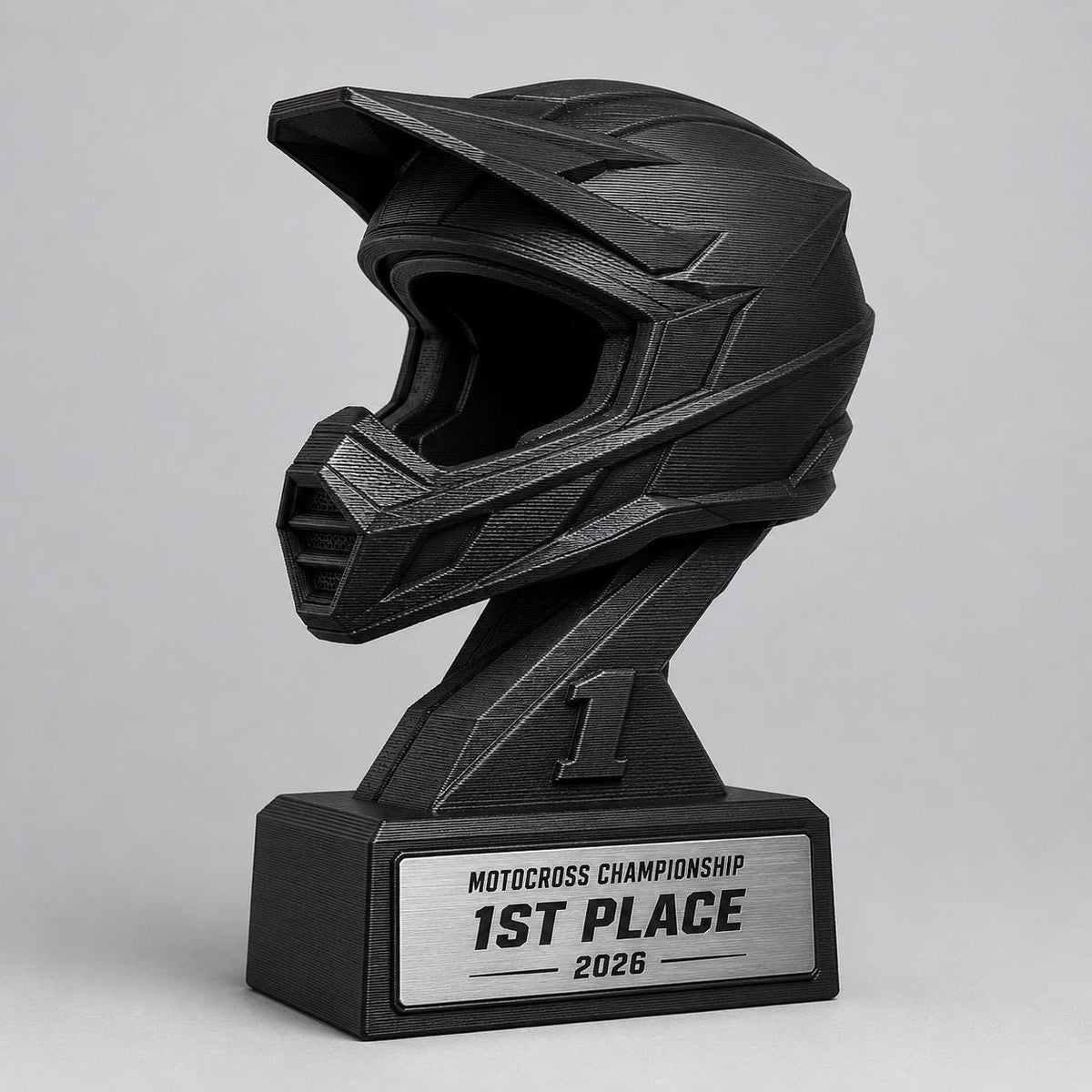 Trofeo Motocross Personalizzato Stampa 3D Nero | Premio Gara Enduro Design Casco | Regalo Pilota Placca Incisa