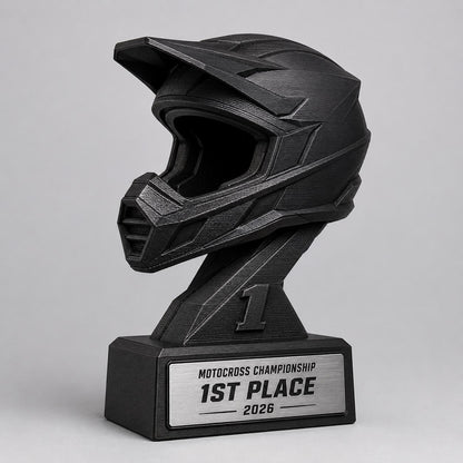 Trofeo Motocross Personalizzato Stampa 3D Nero | Premio Gara Enduro Design Casco | Regalo Pilota Placca Incisa
