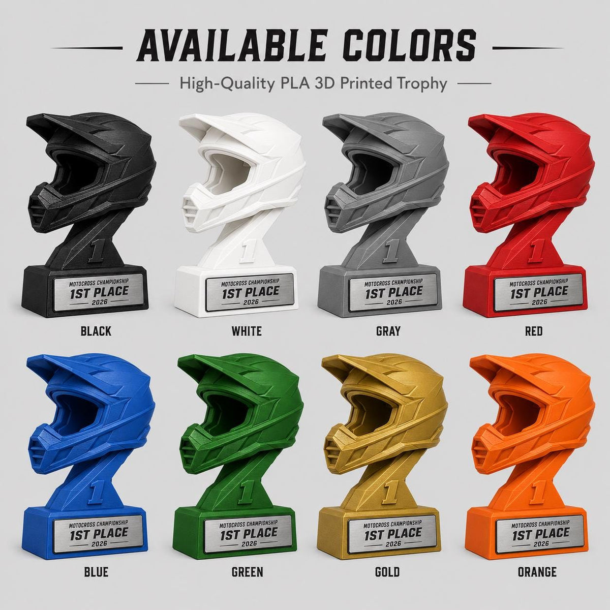 Trofeo Motocross Personalizzato Stampa 3D Nero | Premio Gara Enduro Design Casco | Regalo Pilota Placca Incisa