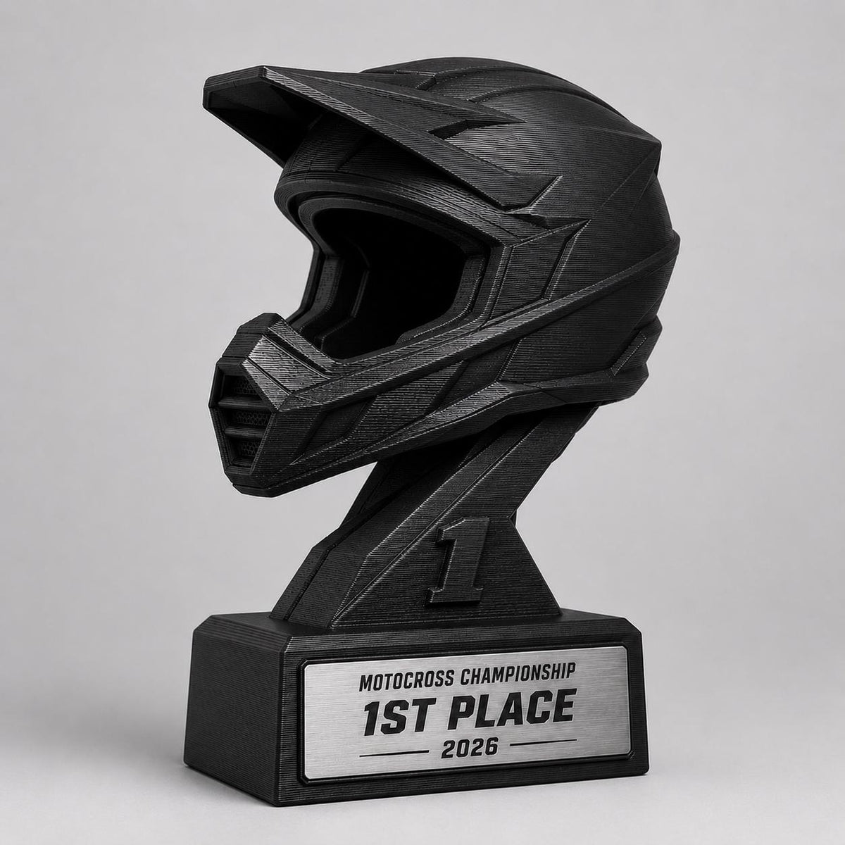 Trofeo Motocross Personalizzato Stampa 3D Nero | Premio Gara Enduro Design Casco | Regalo Pilota Placca Incisa