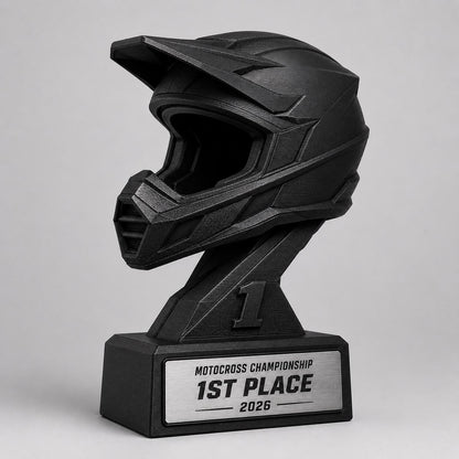 Trofeo Motocross Personalizzato Stampa 3D Nero | Premio Gara Enduro Design Casco | Regalo Pilota Placca Incisa