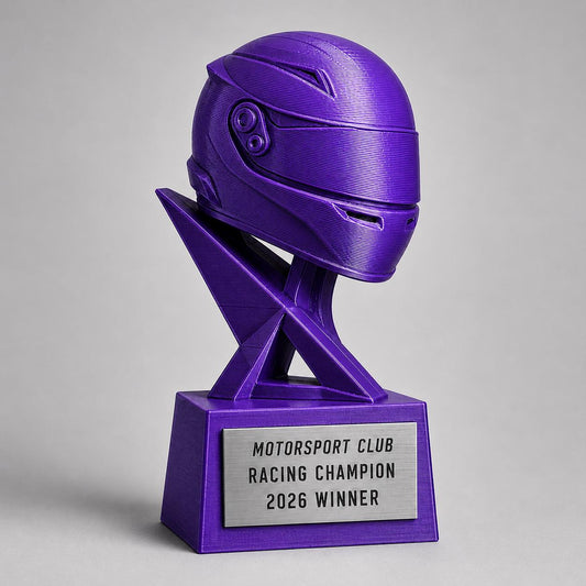 Trofeo Motorsport Personalizzato Stampa 3D Viola | Premio Go-Kart Sim Racing Casco Corsa | Regalo Pilota Placca Incisa Personalizzabile