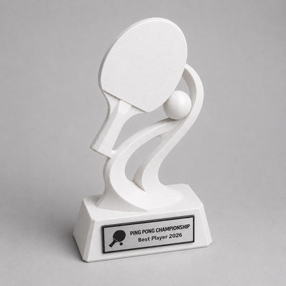 Trofeo Ping Pong Personalizzato Stampa 3D Bianco | Premio Torneo Tennis Tavolo Design Racchetta | Regalo Giocatore Placca Incisa