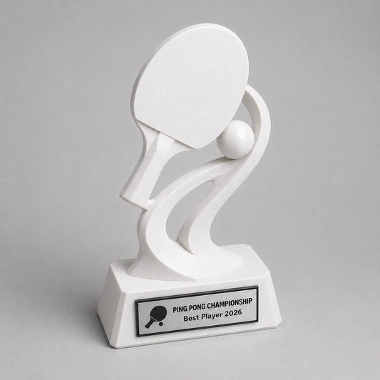 Trofeo Ping Pong Personalizzato Stampa 3D Bianco | Premio Torneo Tennis Tavolo Design Racchetta | Regalo Giocatore Placca Incisa