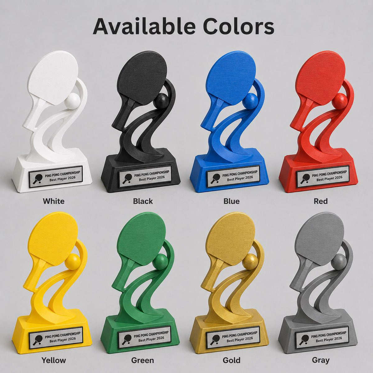 Trofeo Ping Pong Personalizzato Stampa 3D Bianco | Premio Torneo Tennis Tavolo Design Racchetta | Regalo Giocatore Placca Incisa