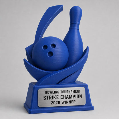 Trofeo Bowling Personalizzato Stampa 3D Arancione | Premio Torneo Bowling Strike Design Birillo | Regalo Giocatore Placca Incisa