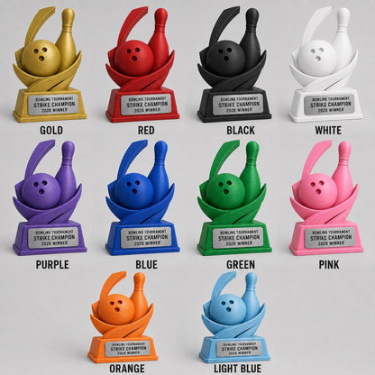 Trofeo Bowling Personalizzato Stampa 3D Arancione | Premio Torneo Bowling Strike Design Birillo | Regalo Giocatore Placca Incisa