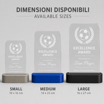Trofeo calcio personalizzato in plexiglass inciso, premio miglior giocatore MVP con logo squadra, base PLA 3D