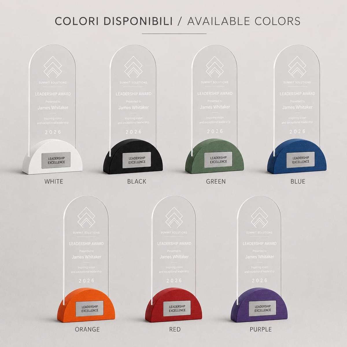 Premio ad arco colorato inciso su plexiglas personalizzato, design personalizzato, targa moderna in plexiglas, personalizzabile targa premio