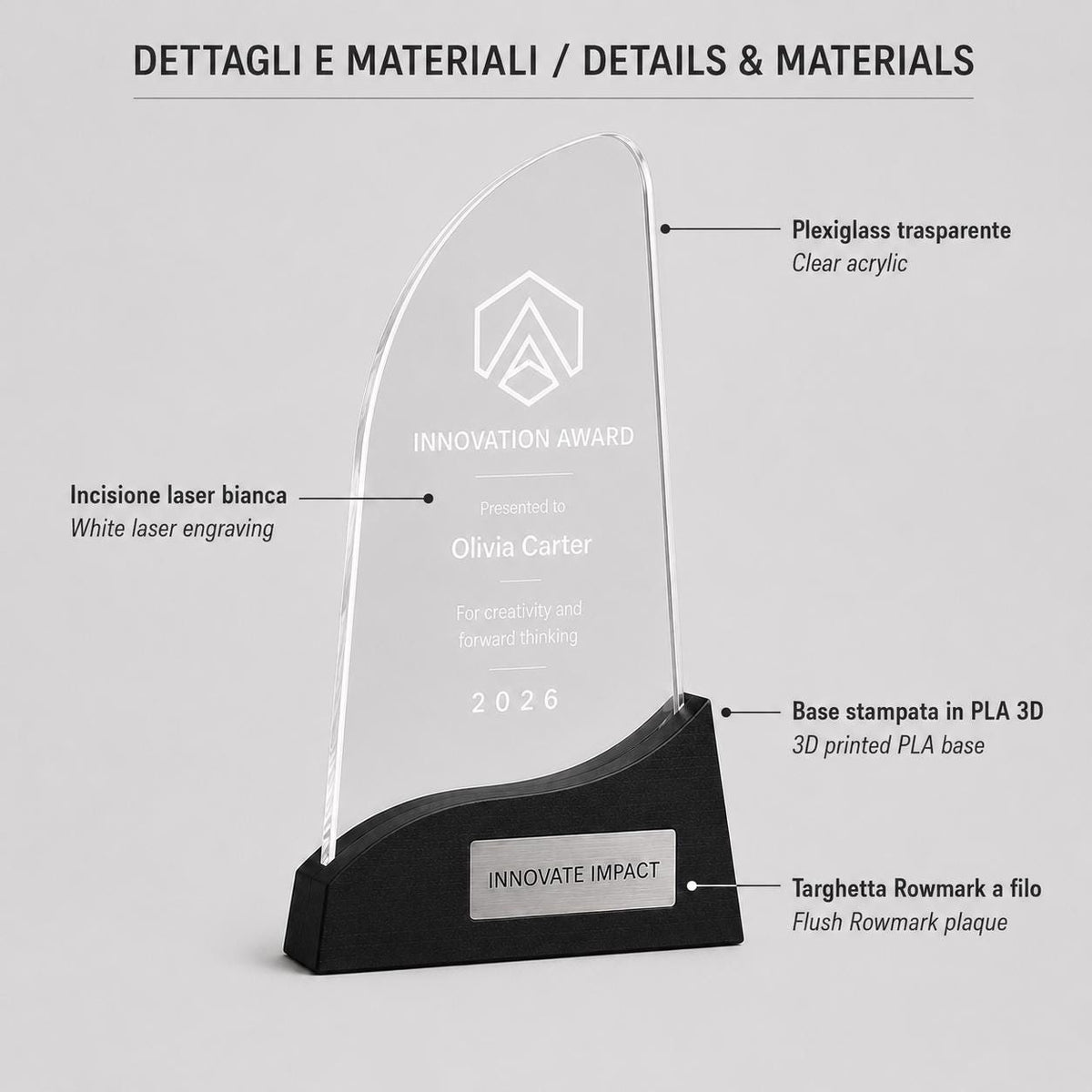 Premio a onda ufficio colorato inciso su plexiglas personalizzato, design personalizzato, targa moderna in plexiglas, personalizzabile targa