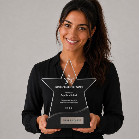 Premio stelle ufficio colorato inciso su plexiglas personalizzato, design personalizzato, targa moderna in plexiglas, personalizzabile targa