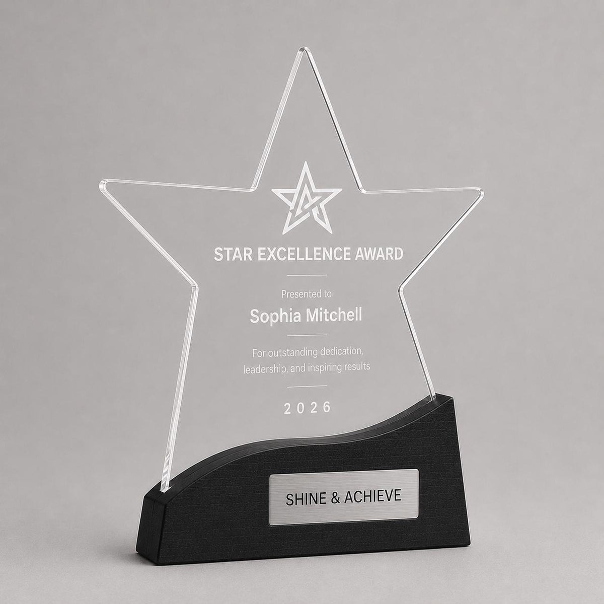 Premio stella ufficio colorato inciso su plexiglas personalizzato, design personalizzato, targa moderna in plexiglas, personalizzabile targa