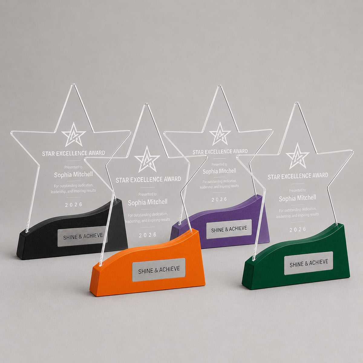 Premio stelle ufficio colorato inciso su plexiglas personalizzato, design personalizzato, targa moderna in plexiglas, personalizzabile targa