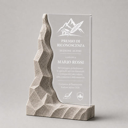 Trofeo Alpini Personalizzato in Plexiglass e PLA Effetto Pietra, Premio di Riconoscimento Montagna Inciso a Laser, Regalo Raduno Alpino 2026