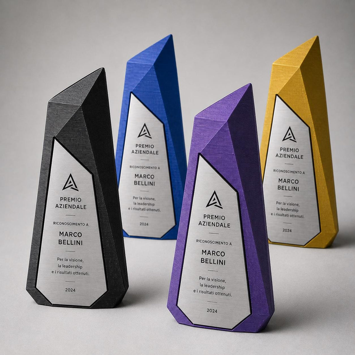 Trofeo Aziendale Personalizzato coloratoe abs Effetto Acciaio | Premio di Riconoscimento Geometrico Moderno Inciso Laser | Targa Premio