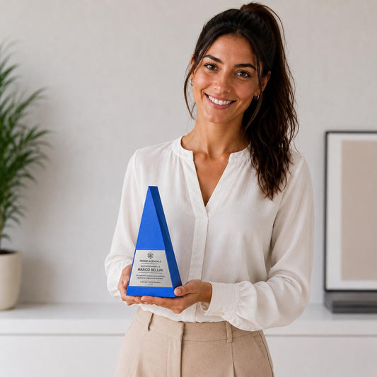 Trofeo triangolare Personalizzato coloratoe abs Effetto Acciaio | Premio di Riconoscimento Geometrico Moderno Inciso Laser | Targa Premio
