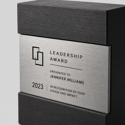 Placca Premio Aziendale Minimalista in Stampa 3D e Acciaio Spazzolato | Trofeo di Riconoscimento Personalizzato Moderno | Premio Leadership