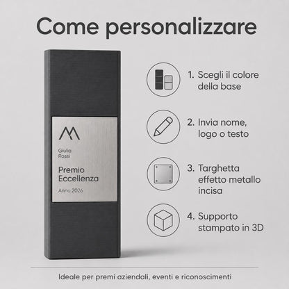 Premio eccellenza Minimalista in Stampa 3D e Acciaio Spazzolato | Trofeo di Riconoscimento Personalizzato Moderno | Premio Leadership
