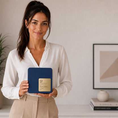 Placca quadro Aziendale Minimalista in Stampa 3D e Acciaio Spazzolato | Trofeo di Riconoscimento Personalizzato Moderno | Premio Leadership