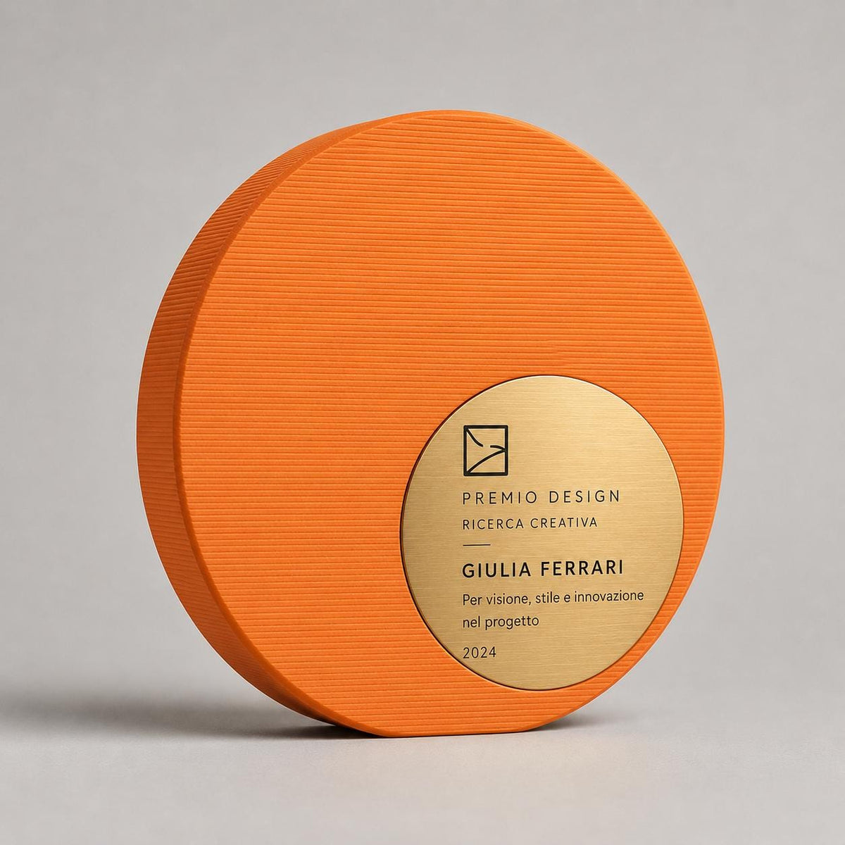 Placca tondo Aziendale Minimalista in Stampa 3D e Acciaio Spazzolato | Trofeo di Riconoscimento Personalizzato Moderno | Premio Leadership