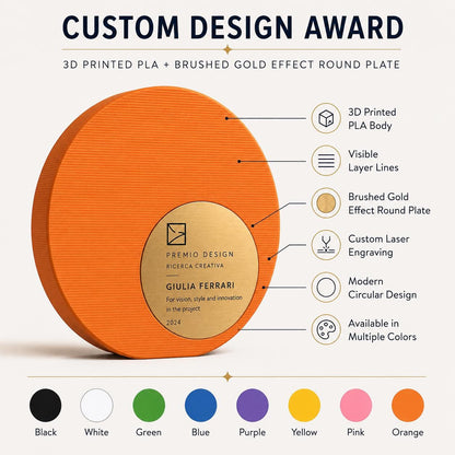 Placca tondo Aziendale Minimalista in Stampa 3D e Acciaio Spazzolato | Trofeo di Riconoscimento Personalizzato Moderno | Premio Leadership