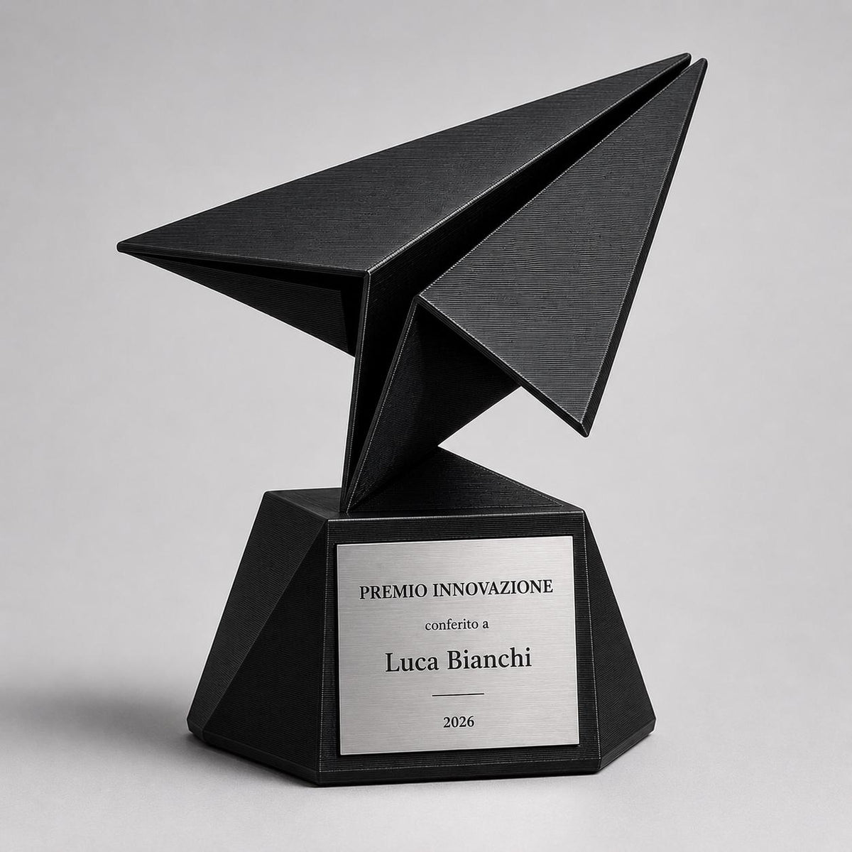 Trofeo Premio Innovazione "Aeroplanino di Carta" in Stampa 3D | Premio Start-Up e Visione Aziendale Personalizzato | Targa Geometrica Modern