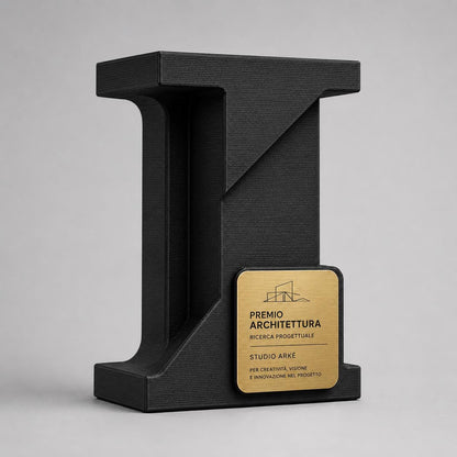 Trofeo Architettura Personalizzato a Putrella, Premio di Design per Architetti e Ingegneri in Stampa 3D, Targa in Ottone Incisa a Laser