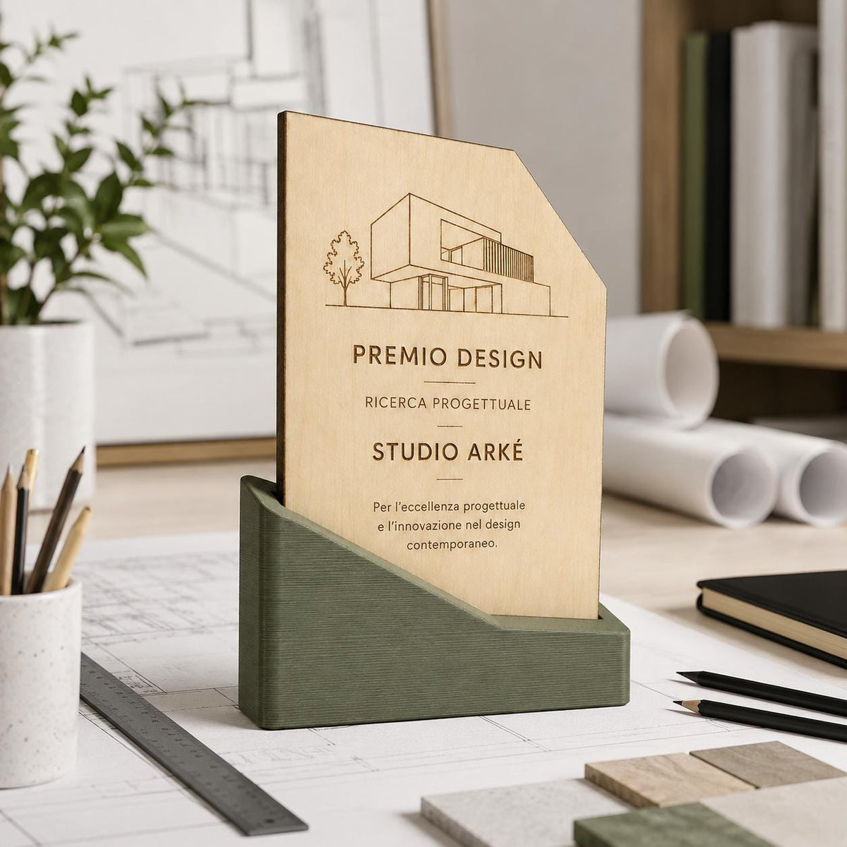 Premio ecologico in legno colorato inciso personalizzato, design personalizzato, targa moderna in legno, personalizzabile targa