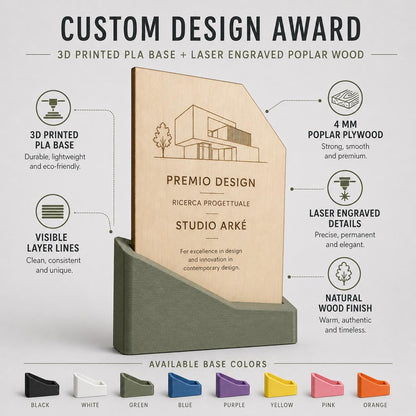Premio ecologico in legno colorato inciso personalizzato, design personalizzato, targa moderna in legno, personalizzabile targa