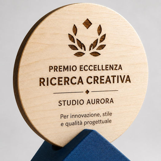Trofeo in Legno Tondo Personalizzato con Base triangolare, Targa Premiazione Incisa a Laser, Premio Sportivo Eventi e Gare outdoor