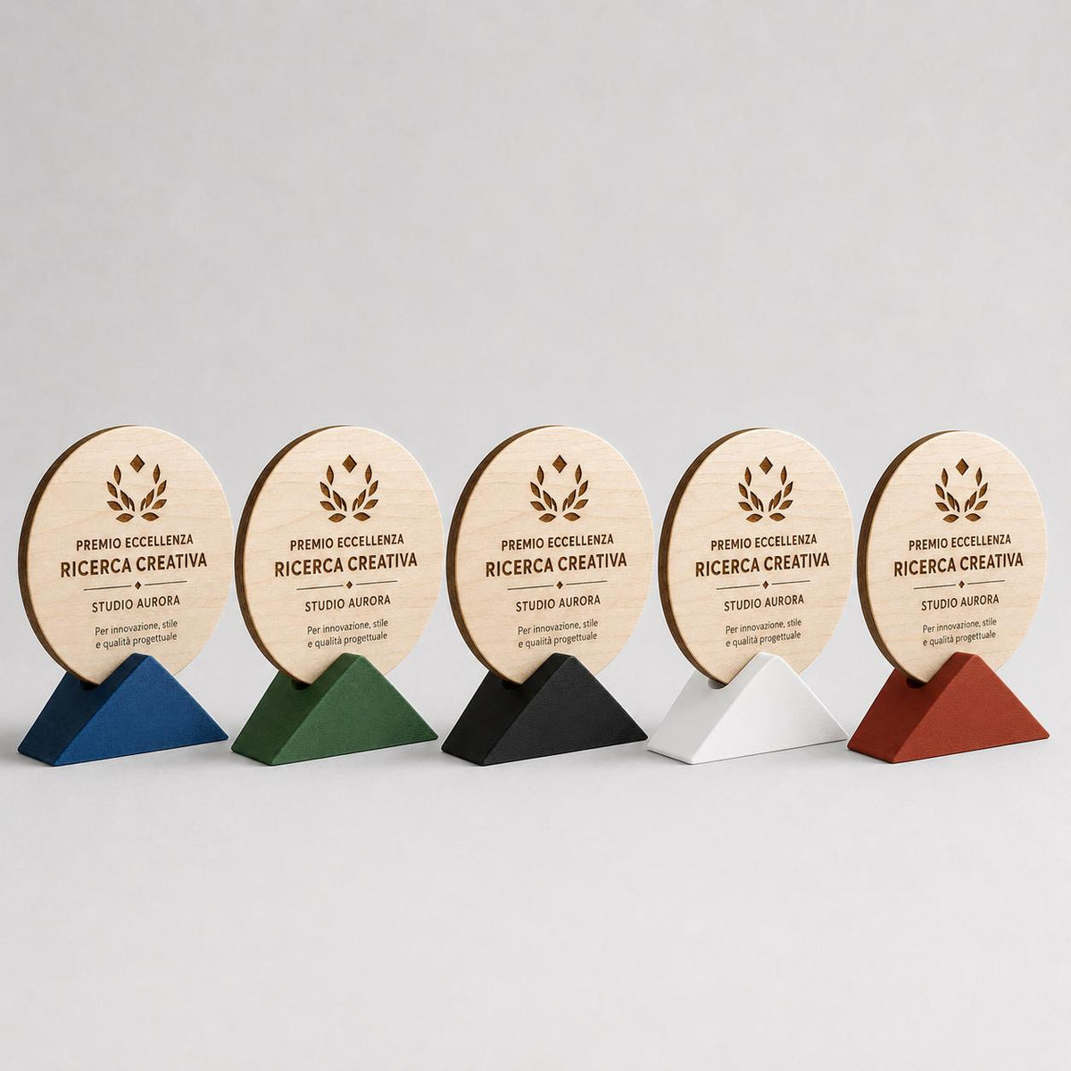 Trofeo ecologici green in Legno Tondo Personalizzato con Base triangolare, Targa Premiazione Incisa a Laser, Premio Sportivi Gare outdoor