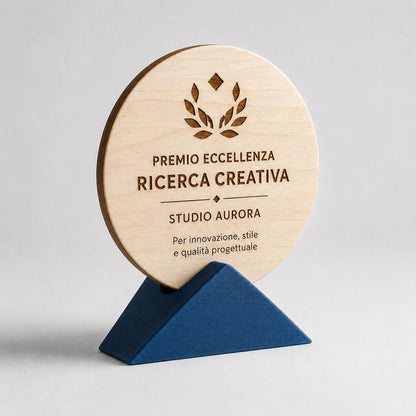 Trofeo ecologici green in Legno Tondo Personalizzato con Base triangolare, Targa Premiazione Incisa a Laser, Premio Sportivi Gare outdoor